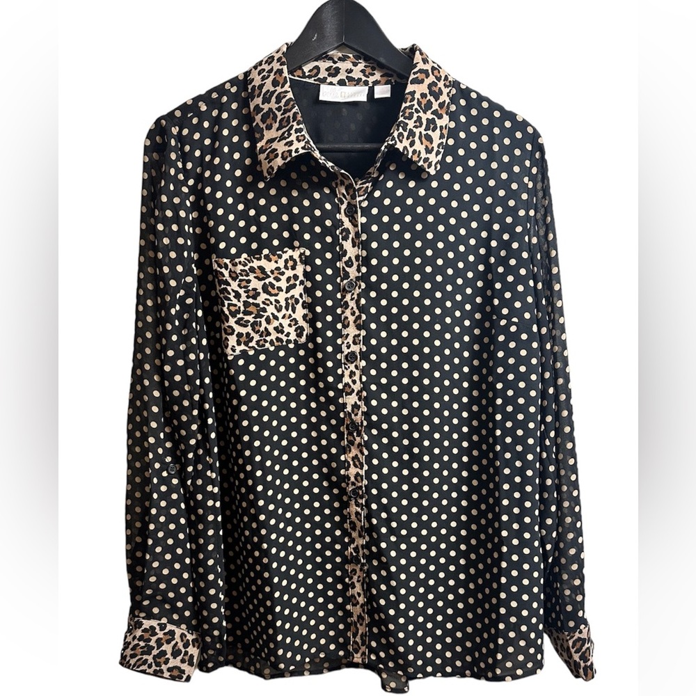 Belle Kim Gravel Sheer Blouse Size M
